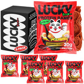 Lucky Ramen front packaging showing box and curry image, highlights convenience