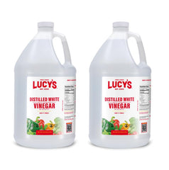 Lucy’s front label on two 1-gallon jugs showing brand and clear contents for pantry organization