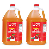 Lucy's front label on one-gallon bottle showing organic certification and family brand benefits