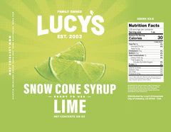 Lucy's lime syrup on a green snow cone, vivid color and enticing presentation benefit