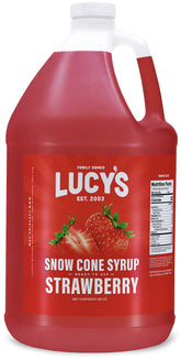 Lucy’s strawberry one-gallon front packaging showing vibrant color and brand