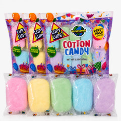 Lupy Lups! front packaging showing 30 mini cotton candy bags and bright design