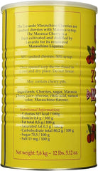 luxardo open can with cherries and syrup, visualizes quantity and texture benefit