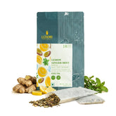 Luxmi Estates front packaging showing lemon ginger mint pitcher bags for easy brewing
