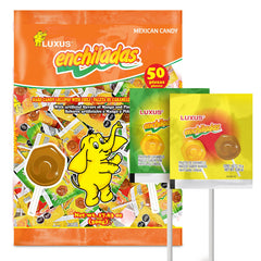 LUXUS ENCHILADAS front packaging showing bulk 50-count pack and vibrant branding