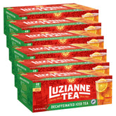 Luzianne decaffeinated iced tea front packaging showing flavor and pack size