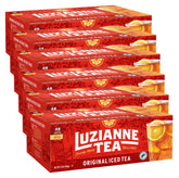 Luzianne front box pack showing unsweetened tea bags and clear labeling for easy storage