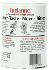Luzianne ground coffee pour and texture highlighting smooth grind for versatile brewing