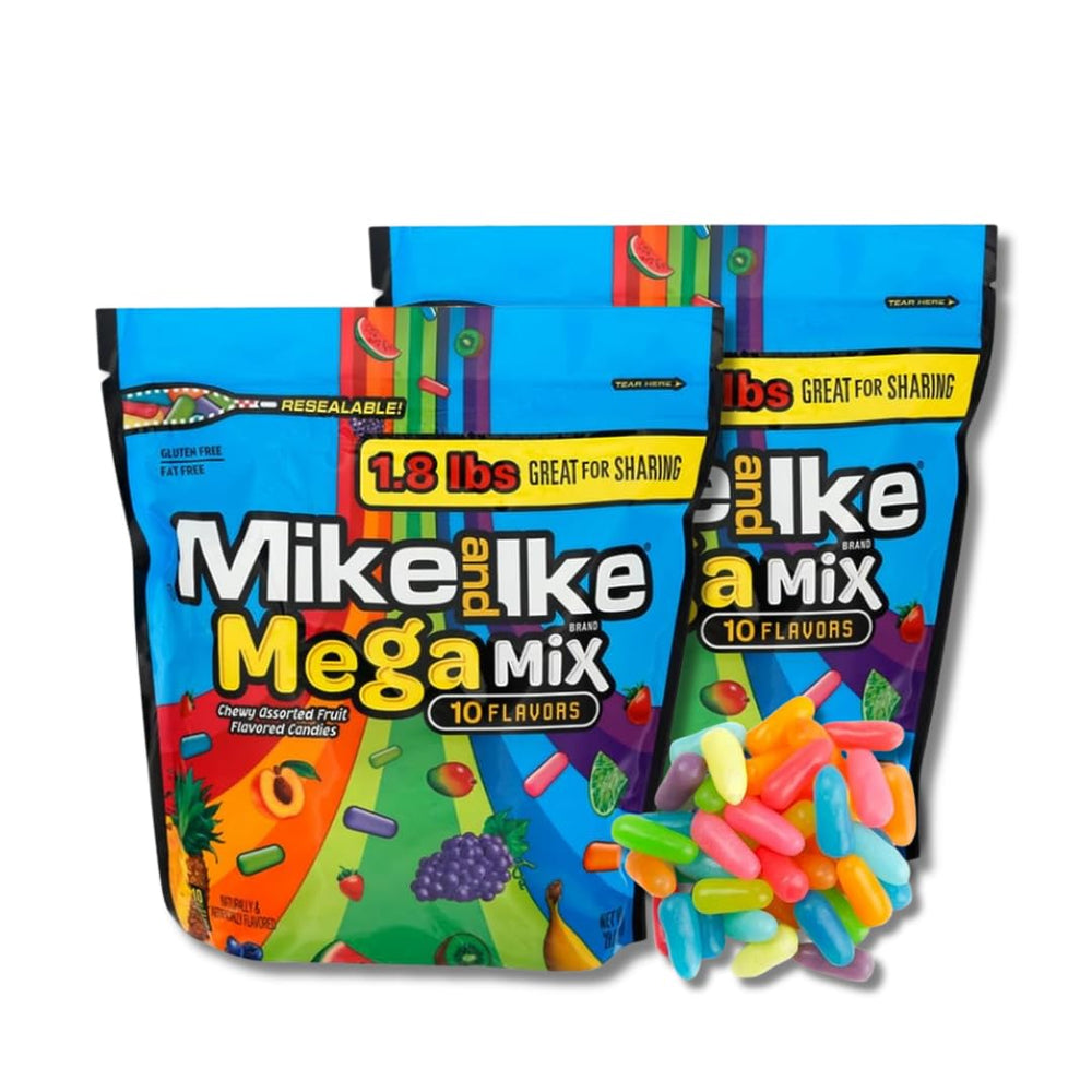 LYZA'S SWEETS & TREATS front packaging showing two resealable Mike & Ike bags, convenient bulk