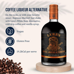Pouring Lyre’s coffee liqueur to show silky texture and rich color