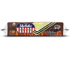 M.Y. San close-up of chocolate filling inside SkyFlakes sandwich, rich flavor revealed