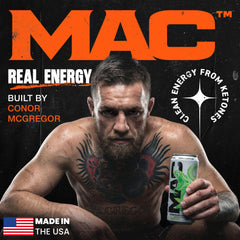 MAC Energy can side label highlighting ketones caffeine and B-vitamin benefits