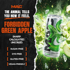 MAC Energy pouring into glass with vibrant apple color for crisp refreshing taste