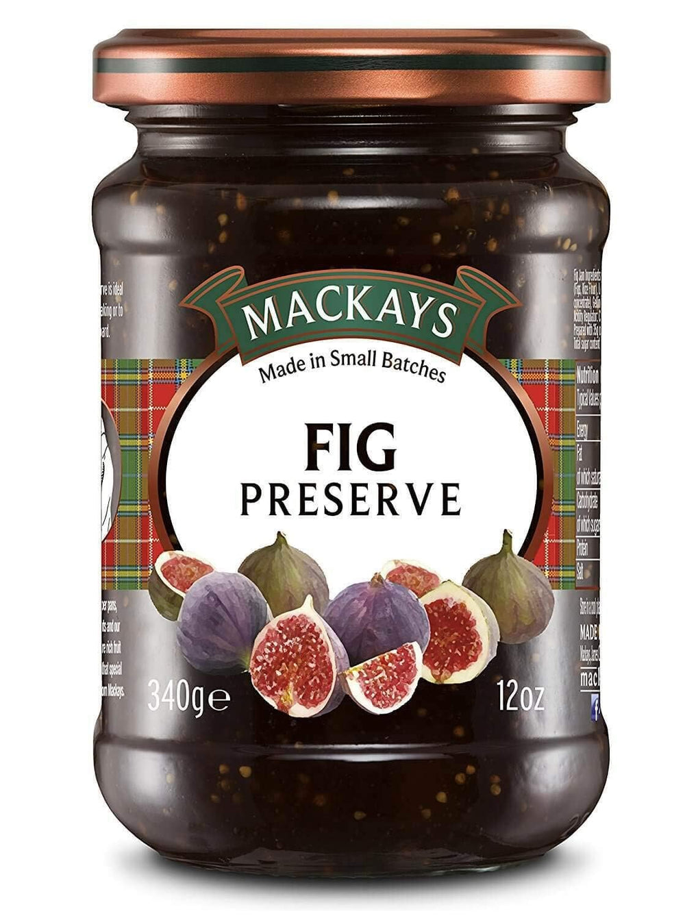 Mackays fig preserve front jar showing label and jar design, adds gourmet appeal