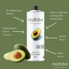 Madhava oil pouring from tin to show smooth neutral-flavor benefit