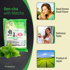 MAEDA-EN matcha powder detail highlighting vivid green color and intensity