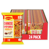 Maggi front packaging showing bold Chinese Spicy Garlic branding and convenience