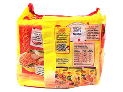 Maggi close-up of rehydrated noodles and seasoning highlighting texture and appetizing look