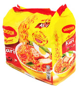 Maggi pack front showing five curry flavour packs with clear branding and convenience benefit