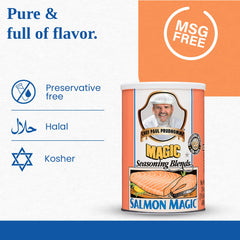 Magic Seasoning Blends on grilled salmon plated to deliver appetizing color and crust
