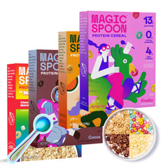 Magic Spoon front packaging showing variety four pack and convenience