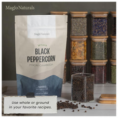 MagJo peppercorns loaded in a grinder demonstrating fresh grind for brighter flavor