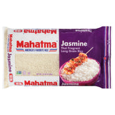 Mahatma front-of-bag showing 10-pound jasmine rice packaging and clear product benefit