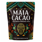 MAIA CACAO front packaging showing organic 300g pouch and clean branding for freshness