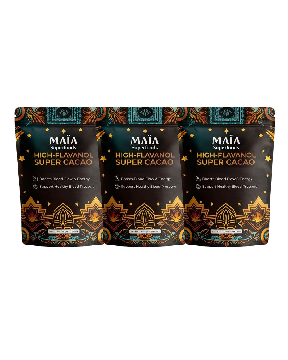 MAÏA SUPERFOODS front pouch showing product and clear branding, highlighting purity