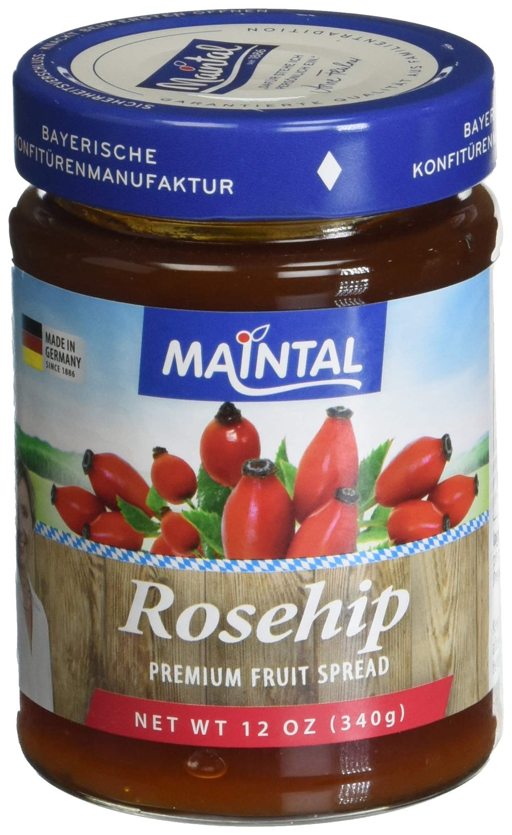 Maintal rosehip jar front view showing label and fruit-forward quality