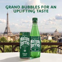 Maison Perrier bottle close-up label highlighting French origin and quality