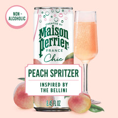 Maison Perrier can close-up highlighting bubbles and texture, emphasizes lively carbonation