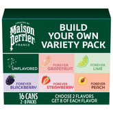 Maison Perrier front packaging showing two‑flavor 16‑pack and elegant cans, great for stocking up