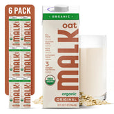 MALK front packaging showing organic oat milk and clean ingredients benefits