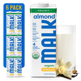 MALK front carton view showing organic vanilla almond milk, clean label benefit