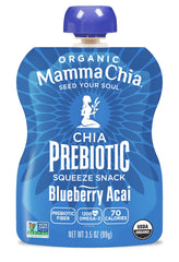 Open Mamma Chia pouch on a spoon highlighting spoonable texture and ready-to-eat convenience