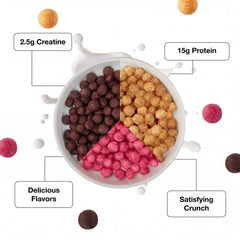 Man Cereal fruity pieces detail highlighting colorful crunch and energy