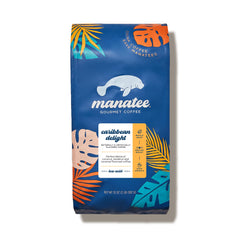 Manatee Gourmet front packaging shows Caribbean Delight 2 lb bag and clear branding benefit: recognizable shelf presence