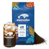 Manatee Gourmet front packaging showing 2 lb bag and branding, highlights sustainable support