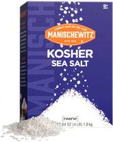 Manischewitz front box with EZ-pour spout showing bulk kosher salt convenience