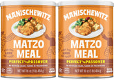 Manischewitz canister front view showing label and resealable lid, convenient storage