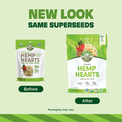 Manitoba Harvest open jar of hemp hearts ready to sprinkle for convenience