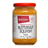 Mantova jar front view showing label and Italian butternut squash sauce benefit: authentic flavor