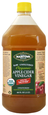 Mantova 68 oz front bottle showing label and organic certification benefit pantry stocking