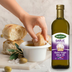 Mantova bottle next to measuring spoon showing scale and serving size guidance