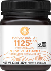 Manuka Doctor front jar showing label and MGO 1125+ potency benefit