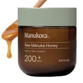 Manukora jar front label showing MGO 200+ and brand benefits