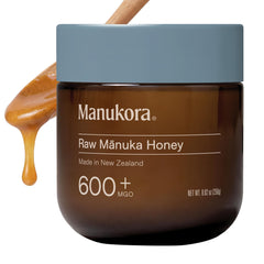 Manukora jar front view showing label and premium 250g packaging benefit