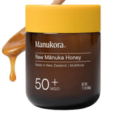 Manukora jar front packaging showing label and 500g size benefit