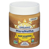 MaraNatha jar front view showing organic almond butter and clear label benefit